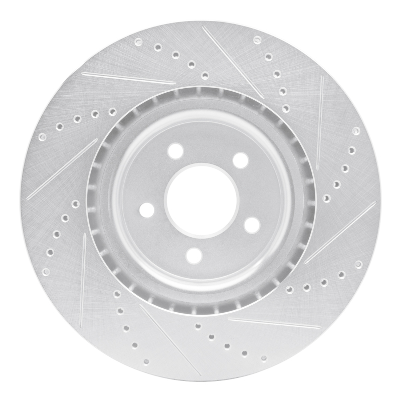 Ford Mustang Brake Rotor (1) - Front Left - R1 Concepts - Drilled & Slotted - Silver - `07-`14